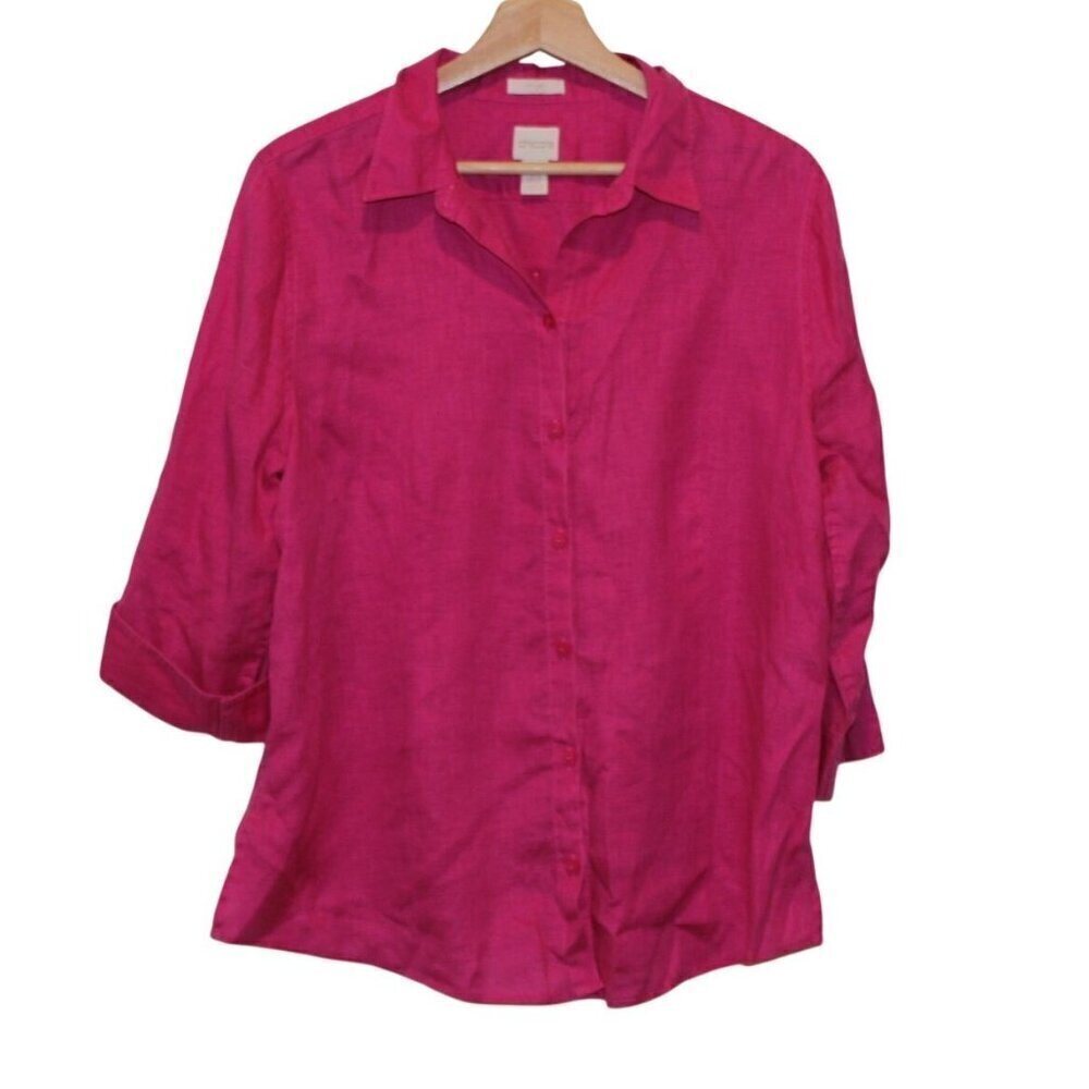 Chicos Womens Button-Up Fuchsia Linen Shirt Size 2x